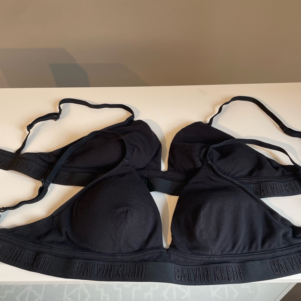 Calvin Klein Black Wireless Logo Band Triangle Bralette Duo